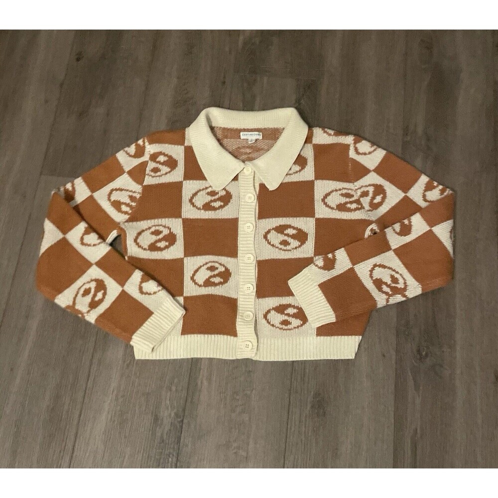Earthbound Trading Co Pullover Sweater Brown and White Yin Yang Small